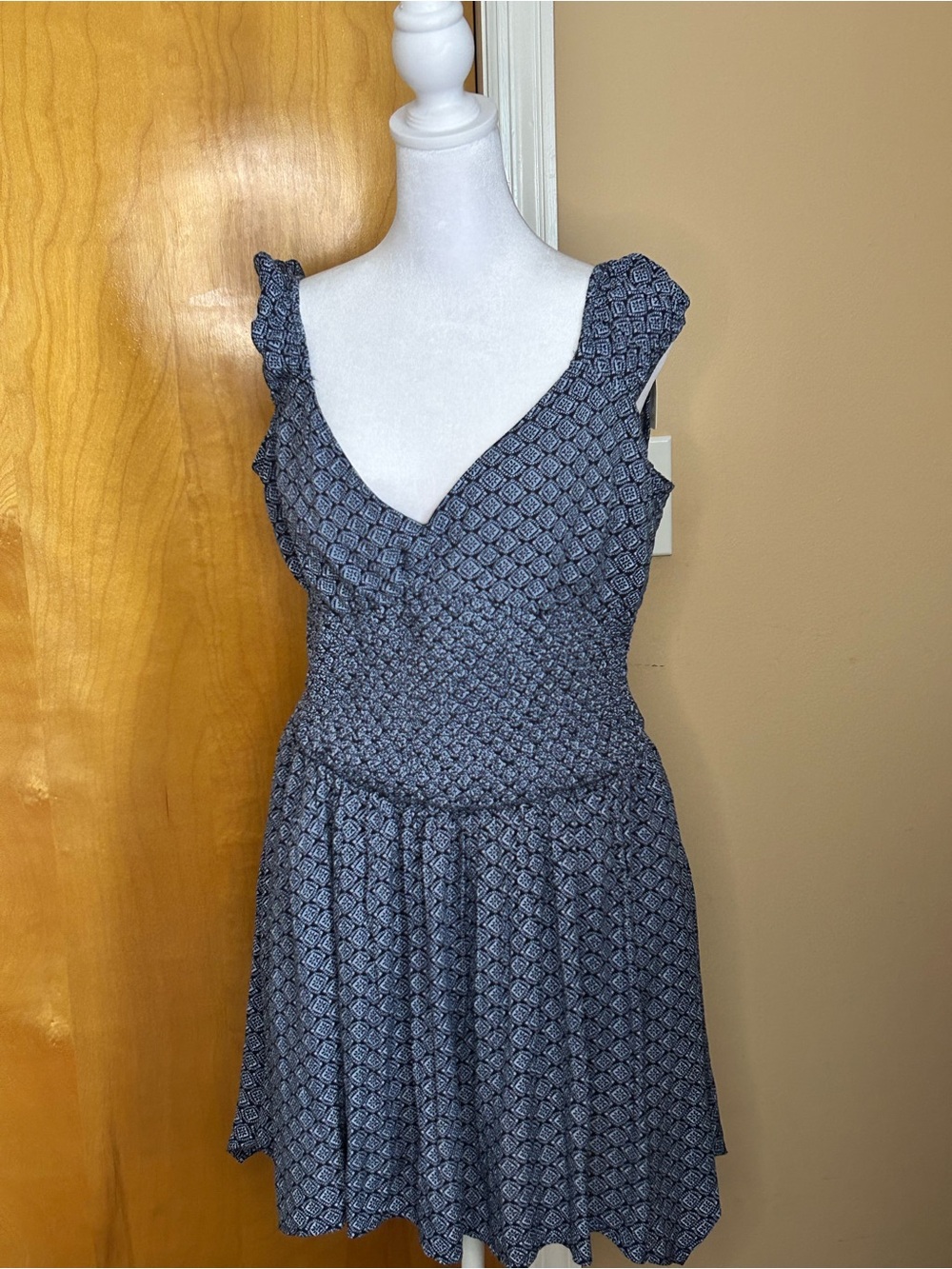 Hollister Navy Diamond-Print V-Neck Mini Dress